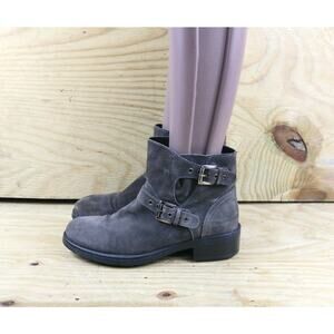 Aquatalia By Marvin K Womens 9 Gray Suede Sterling Double Buckle Ankle Bootie